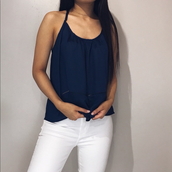 Dani - Navy Blue Crotchet Halter Tank Top - Picture 4 of 5